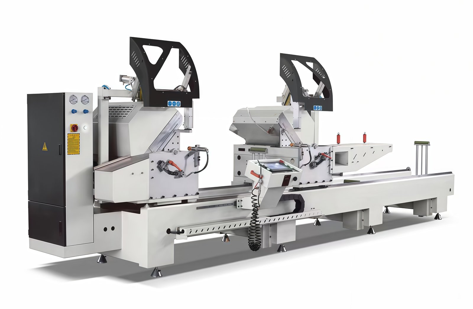 Double-head aluminium and PVC cutting saw